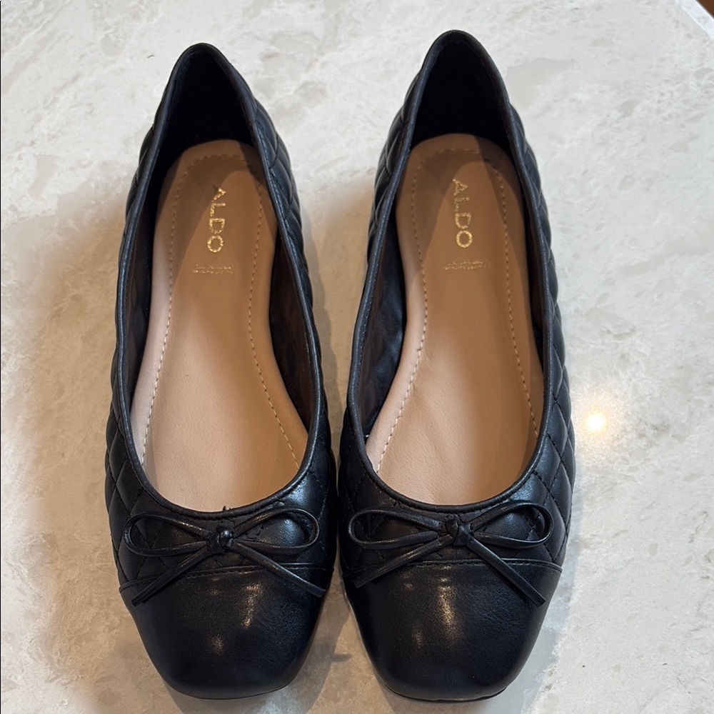 Aldo Black Quilted Flats with Bow